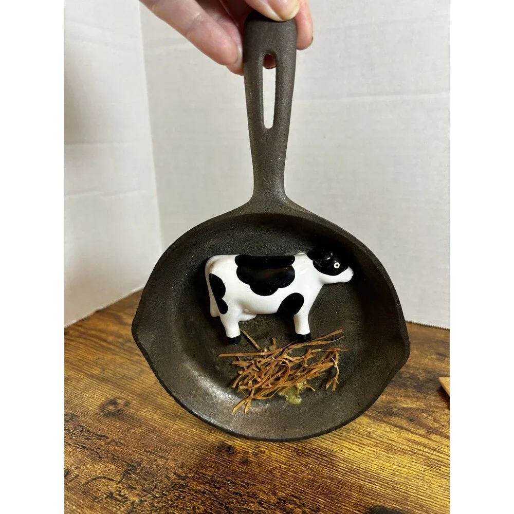 Vtg Cast Iron Cow Frying Pan Wall Decor Trippies 1987 Taiwan Farmhouse Rustic